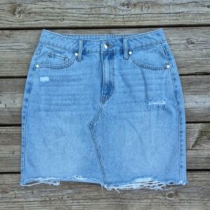 dip Light Blue Distressed Denim Mini Skirt
